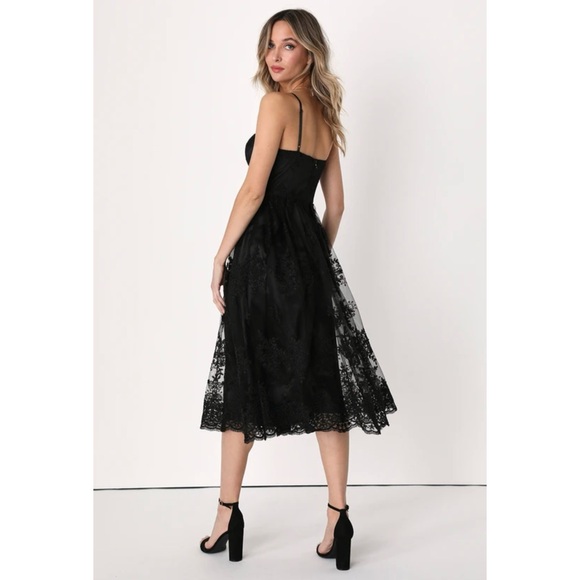 Lulus Women's Small Black Mesh Lace Floral Embroidered Bustier Formal Dress Gown - Picture 4 of 16